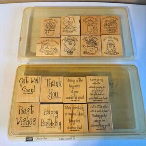 Stampin' Up! Lot Of 2 Wood Rubber Stamps -Cheery Chat + Card Making Crafting